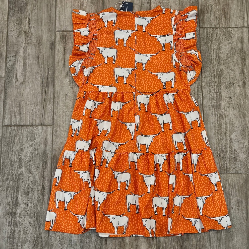 Michelle McDowell Ellen Dress Horns‎ Orange Longhorn Tiered Mini Dress Small NEW - Picture 5 of 8
